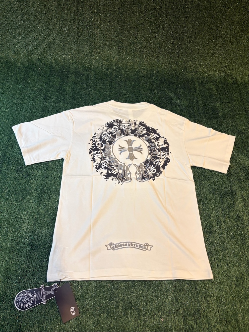 Chrome Hearts White Short Sleeve Tee with Small Black Crest - Picture 2 of 6